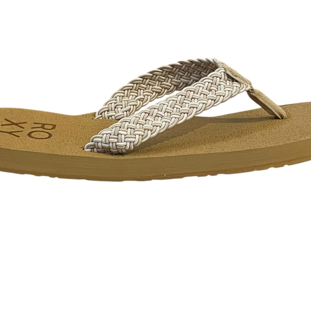 Roxy Brown and White Woven Flip Flop Sandals
